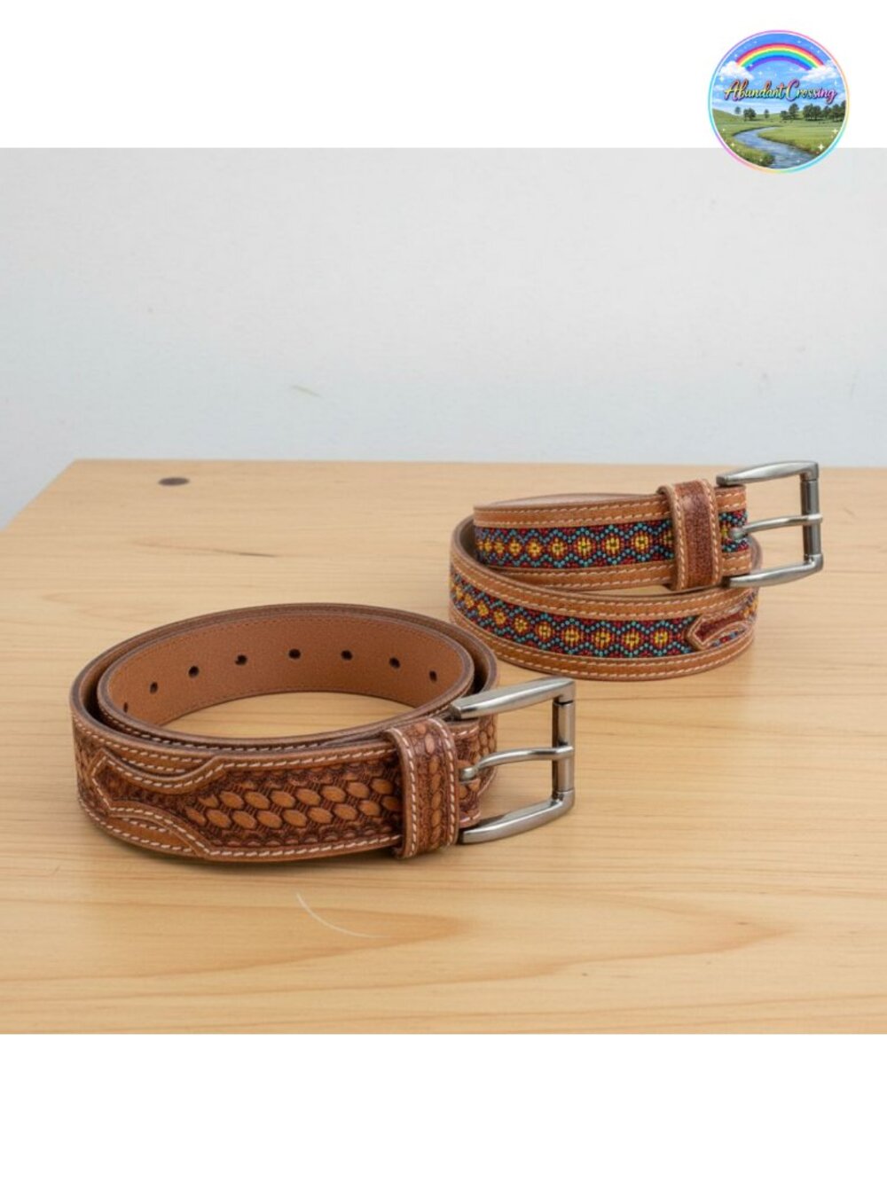 Full Grain Leather Western Belt Men Handmade Beaded Tooled Cowboy Belt 1.5 in